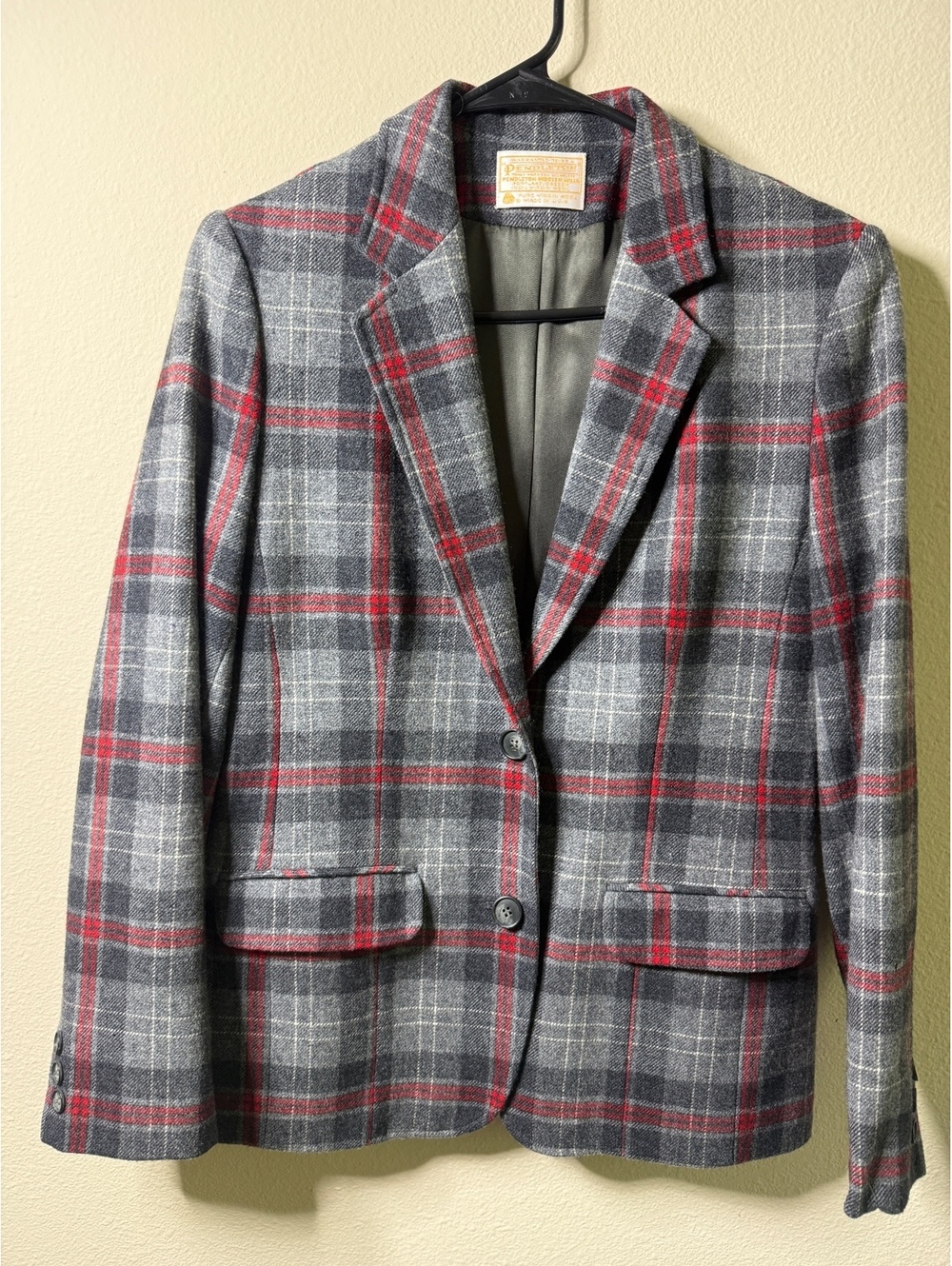 Pendleton Women's Wool Plaid Blazer Jacket Gray Red Size Medium - Picture 3 of 7